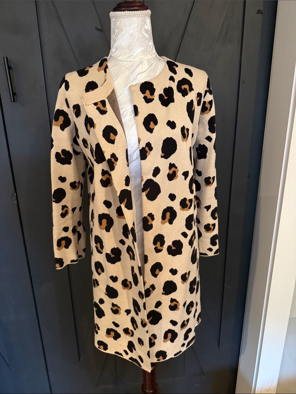 Ann Taylor Factory Beige Leopard Print Open Front Trench Coat